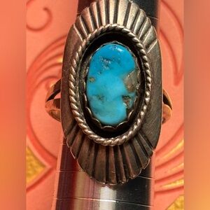 Silver and Vintage Navajo Turquoise
Shadowbox style Women's Ring